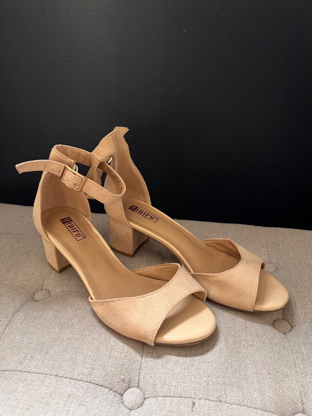 Nude Velvet Block Heels Women’s 8.5